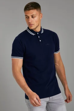 Slim Fit Man Signature Tipped Pique Polo | BoohooMAN UK