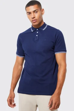 Slim Fit Man Signature Tipped Pique Polo | BoohooMAN UK