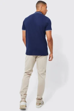 Slim Fit Man Signature Tipped Pique Polo | BoohooMAN UK