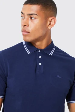 Slim Fit Man Signature Tipped Pique Polo | BoohooMAN UK