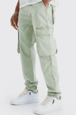 Slim Fit Overdye Acid Wash Cargo Trouser | BoohooMAN UK