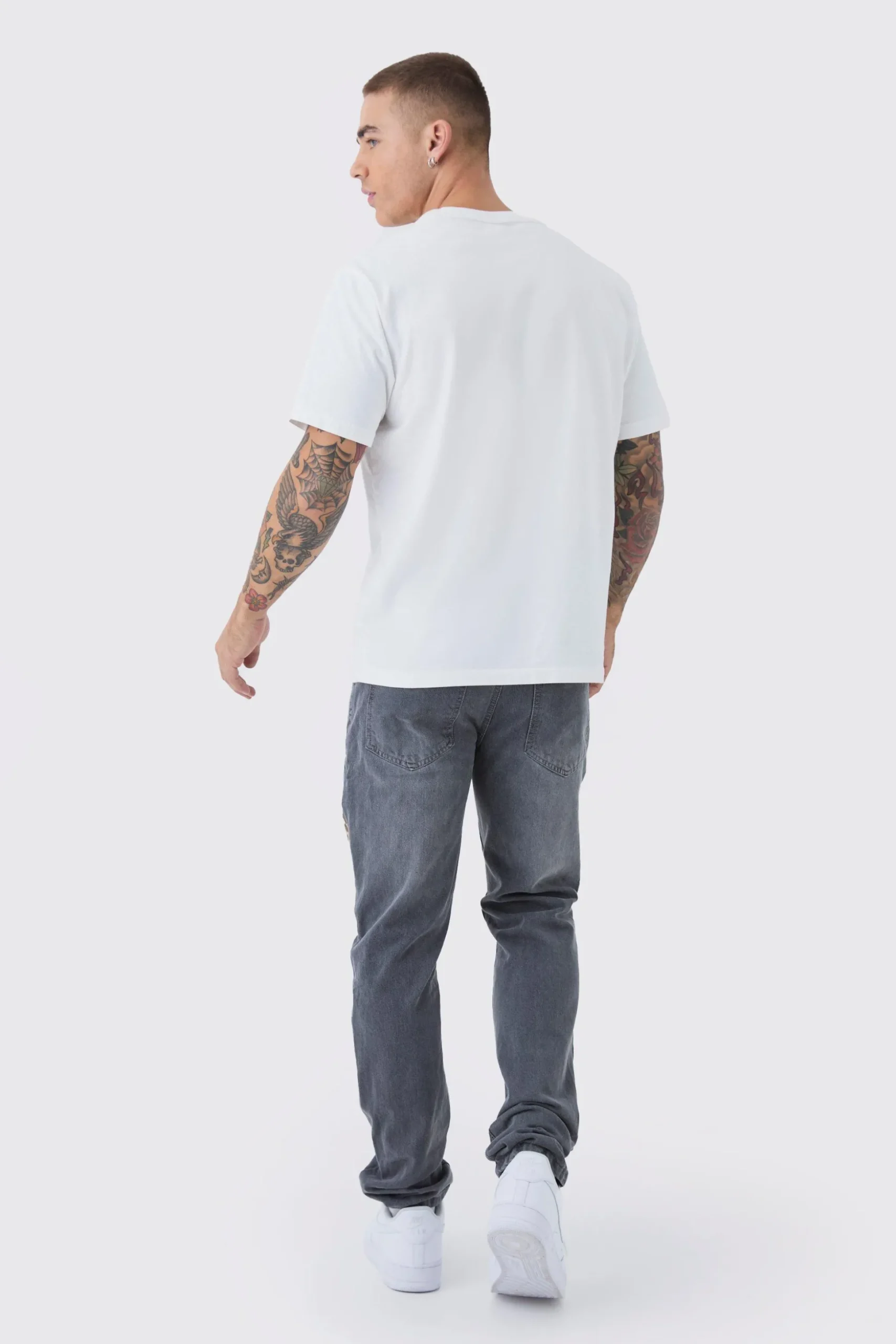 Slim Fit Patchwork Leopard Ripped Jeans | BoohooMAN UK