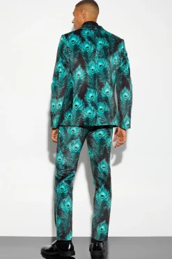 Slim Fit Printed Velour Suit Jacket | BoohooMAN UK