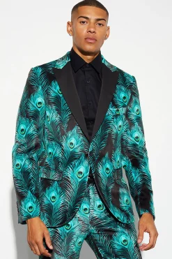 Slim Fit Printed Velour Suit | BoohooMAN UK