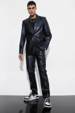 Slim Fit Pu Trouser | BoohooMAN UK