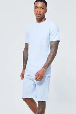 Slim Fit Rib T-shirt And Short Set | BoohooMAN UK