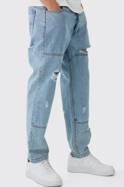 Slim Fit Ripped Carpenter Panelled Jeans | BoohooMAN UK