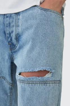 Slim Fit Ripped Carpenter Panelled Jeans | BoohooMAN UK