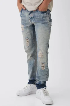 Slim Fit Ripped Stitch Detail Jeans | BoohooMAN UK