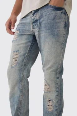 Slim Fit Ripped Stitch Detail Jeans | BoohooMAN UK