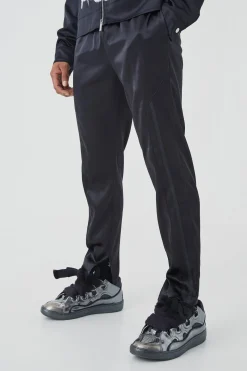 Slim Fit Satin Split Hem Tape Trouser | BoohooMAN UK