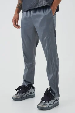 Slim Fit Satin Split Hem Tape Trouser | BoohooMAN UK