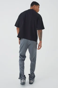 Slim Fit Satin Split Hem Tape Trouser | BoohooMAN UK