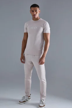 Slim Fit Scuba T-shirt & Jogger Set | BoohooMAN UK