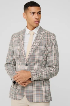 Slim Fit Single Breasted Check Suit Jacket | BoohooMAN UK