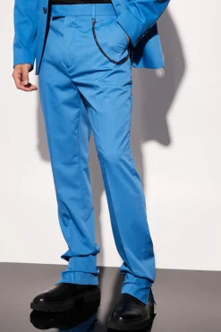 Slim Fit Split Hem Suit With Chain | BoohooMAN UK