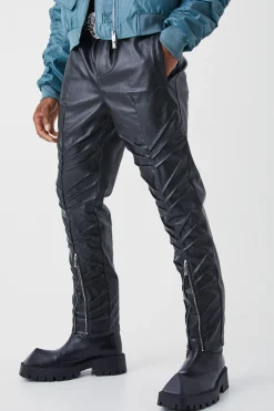 Slim Fit Stacked Pu Zip Hem Trouser | BoohooMAN UK