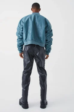 Slim Fit Stacked Pu Zip Hem Trouser | BoohooMAN UK