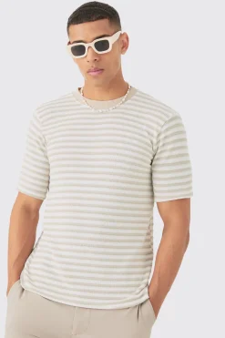 Slim Fit Textured Stripe T-shirt | BoohooMAN UK