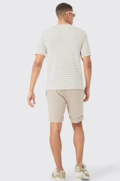Slim Fit Textured Stripe T-shirt | BoohooMAN UK