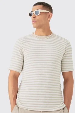 Slim Fit Textured Stripe T-shirt | BoohooMAN UK