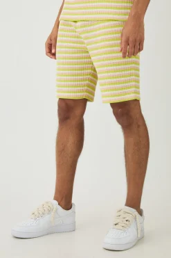 Slim Fit Textured Stripe Shorts | BoohooMAN UK