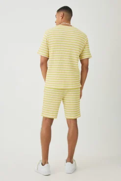 Slim Fit Textured Stripe Shorts | BoohooMAN UK