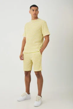 Slim Fit Textured Stripe Shorts | BoohooMAN UK