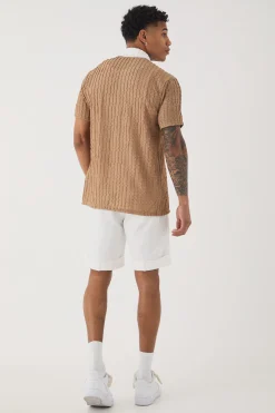 Slim Fit Textured Stripe Short Sleeve Shirt | BoohooMAN UK
