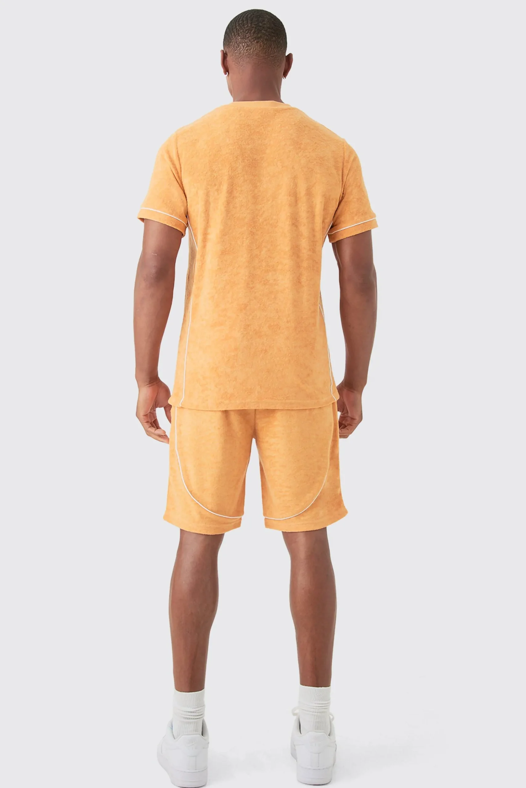 Slim Fit Towelling Piping T-shirt & Short Set | BoohooMAN UK