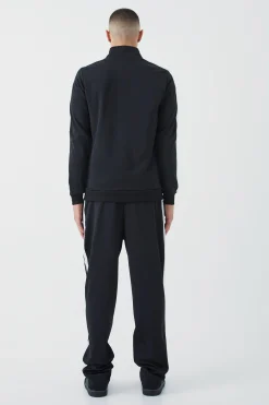 Slim Fit Tricot Side Tape Funnel Neck Tracksuit | BoohooMAN UK
