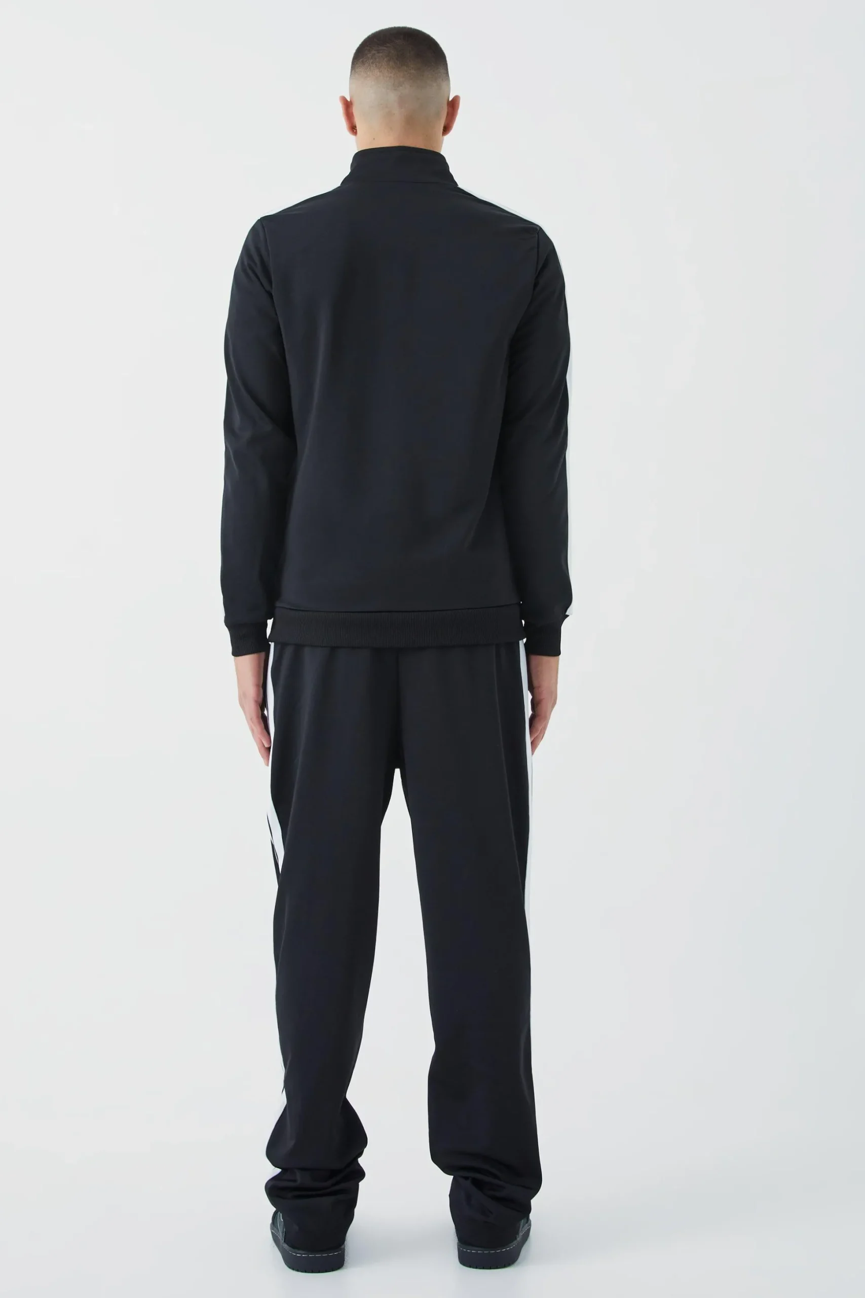 Slim Fit Tricot Side Tape Funnel Neck Tracksuit | BoohooMAN UK