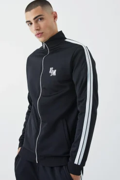 Slim Fit Tricot Side Tape Funnel Neck Tracksuit | BoohooMAN UK