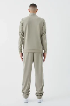 Slim Fit Tricot Side Tape Funnel Neck Tracksuit | BoohooMAN UK