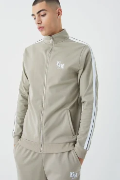 Slim Fit Tricot Side Tape Funnel Neck Tracksuit | BoohooMAN UK