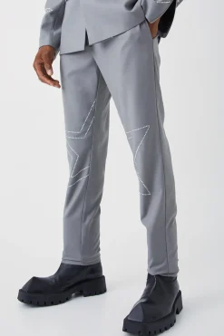 Slim Fit Trouser With Rhinestone Embellishment | BoohooMAN UK