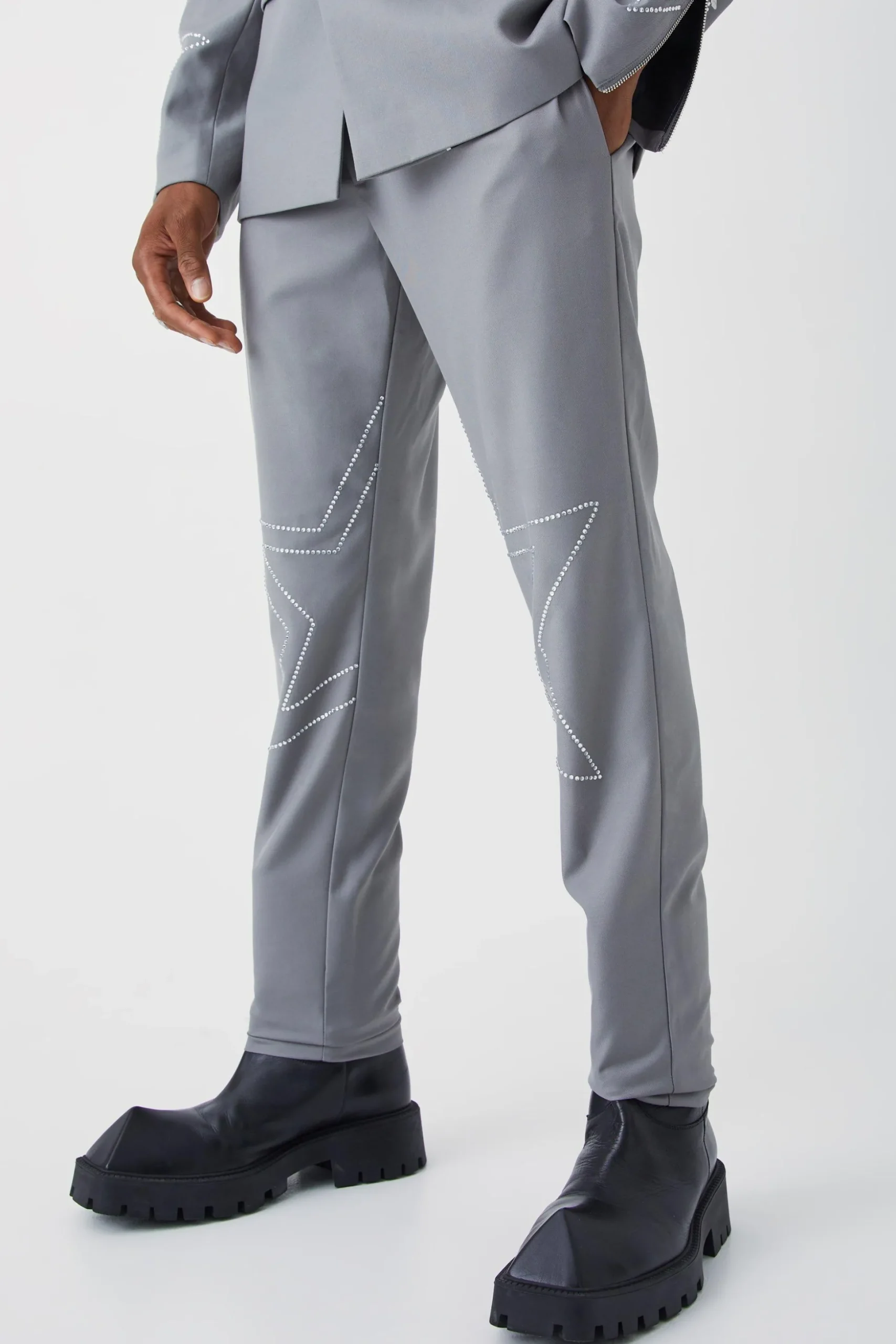 Slim Fit Trouser With Rhinestone Embellishment | BoohooMAN UK