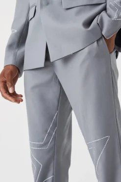 Slim Fit Trouser With Rhinestone Embellishment | BoohooMAN UK
