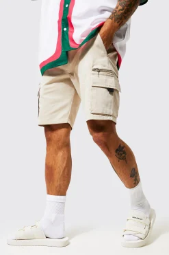 Slim Fit Twill Zip Pocket Cargo Shorts | BoohooMAN UK