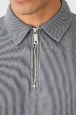 Slim Fit Waffle Polo & Short Set | BoohooMAN UK