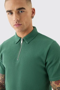 Slim Fit Waffle Polo & Short Set | BoohooMAN UK