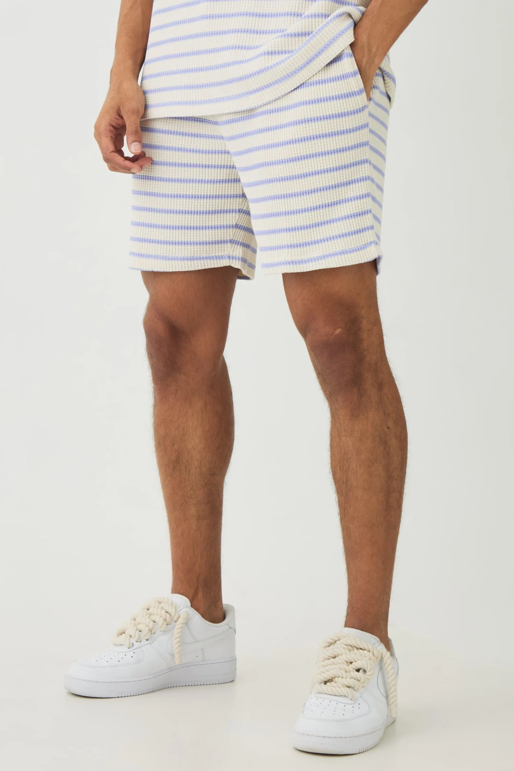 Slim Fit Waffle Stripe Shorts | BoohooMAN UK