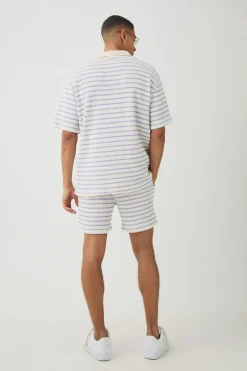 Slim Fit Waffle Stripe Shorts | BoohooMAN UK