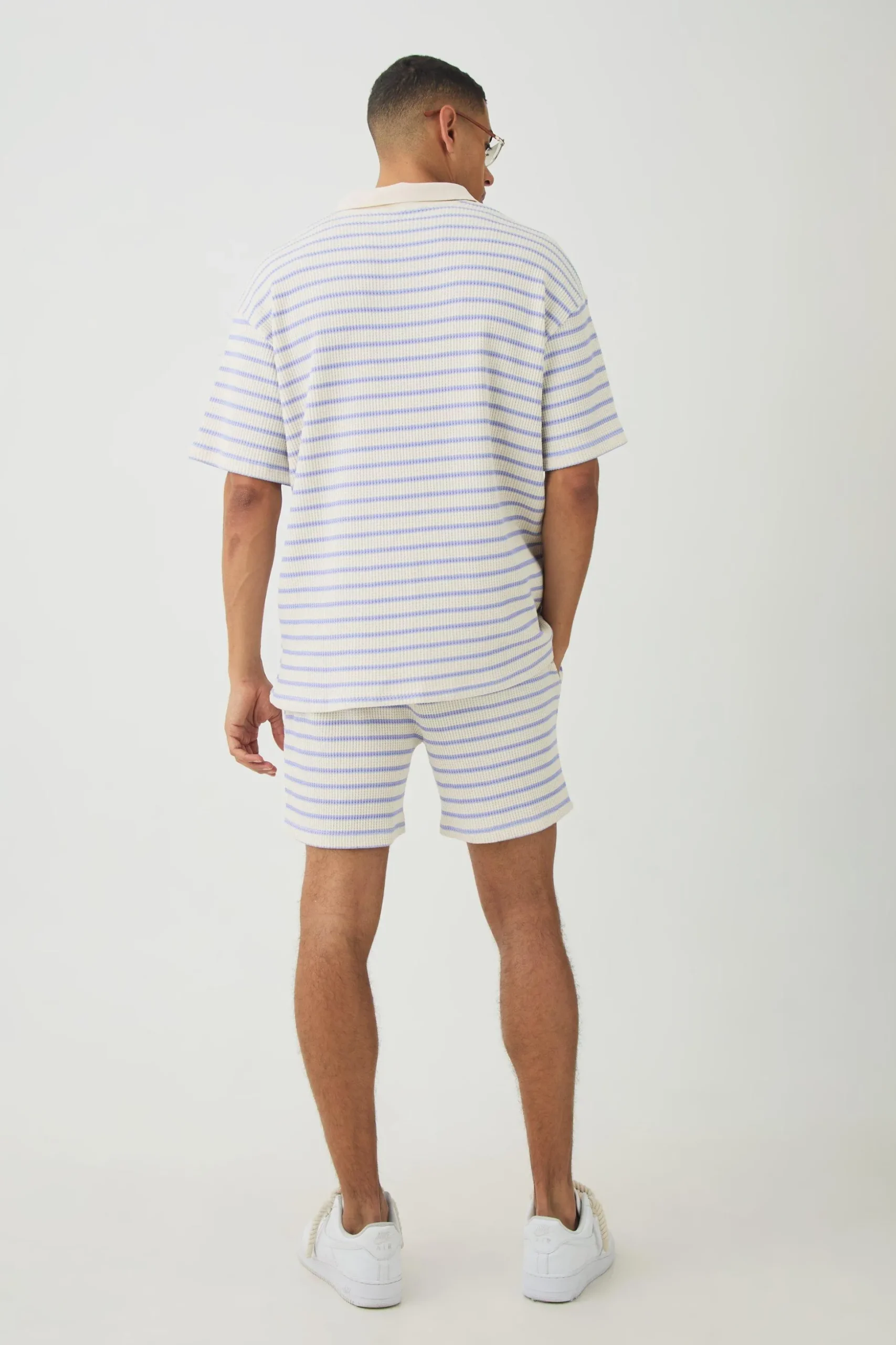 Slim Fit Waffle Stripe Shorts | BoohooMAN UK