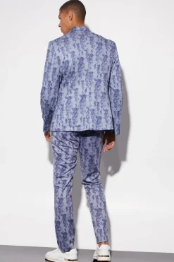 Slim Fit Wrap Dragon Printed Suit Jacket | BoohooMAN UK