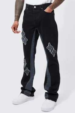 Slim Flare Applique Panel Jeans | BoohooMAN UK