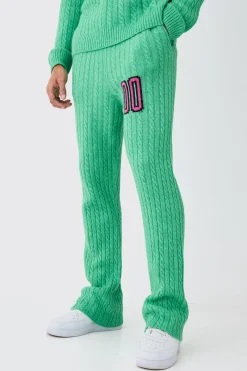 Slim Flare Brushed Cable Knit Joggers | BoohooMAN UK
