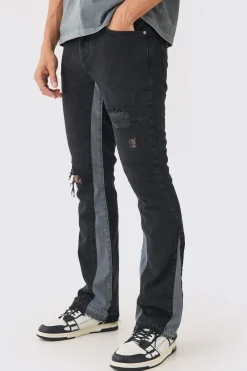 Slim Flare Distressed Gusset Panel Jeans | BoohooMAN UK
