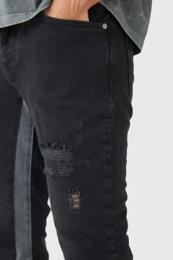 Slim Flare Distressed Gusset Panel Jeans | BoohooMAN UK