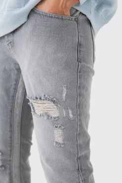 Slim Flare Distressed Gusset Panel Jeans | BoohooMAN UK